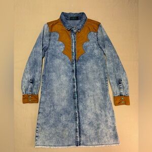 Fashion Express Denim and Faux Suede Western Women’s Shirt Dress Size Small